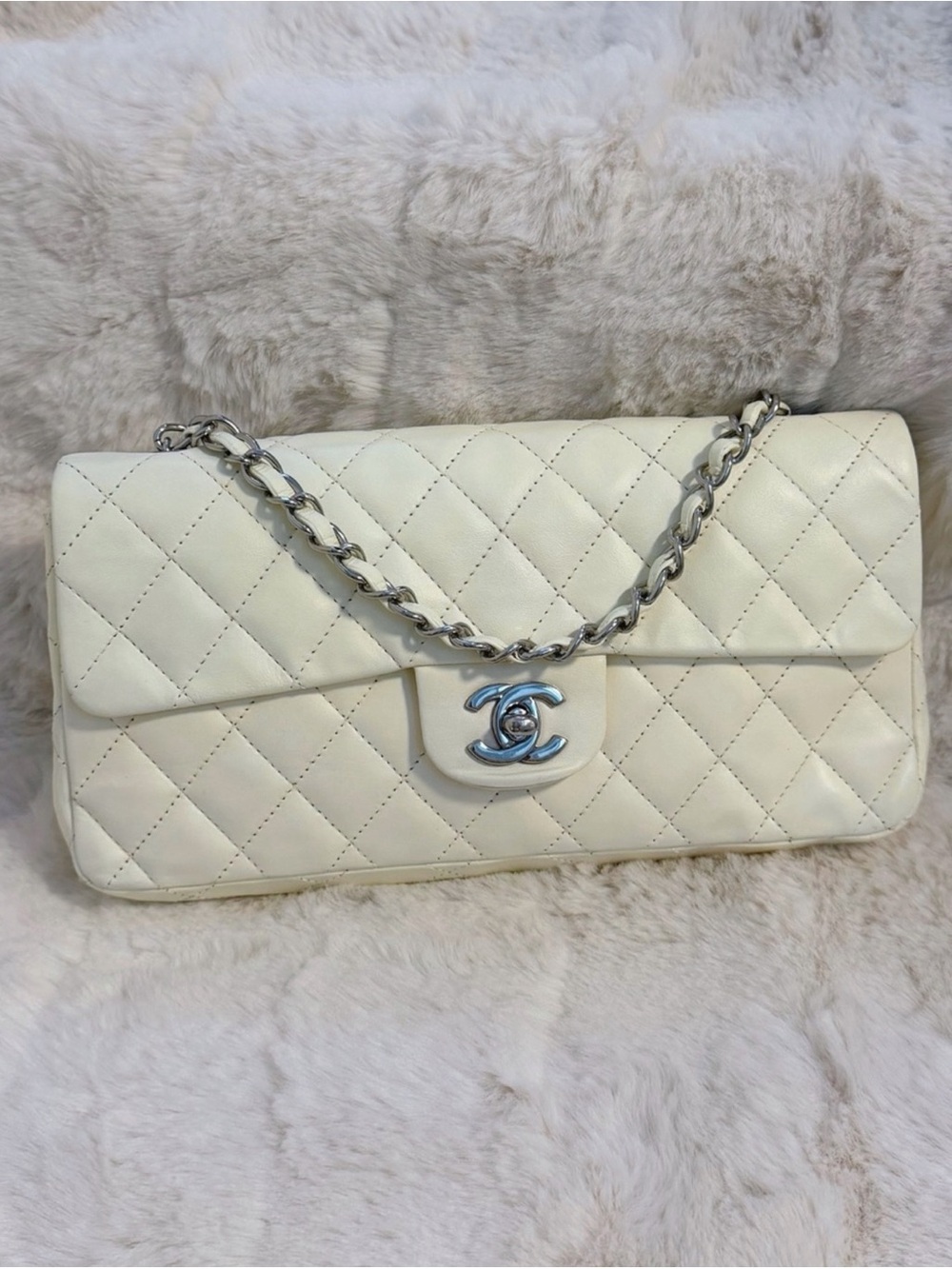 Chanel Quilted Ivory Single Flap Bag